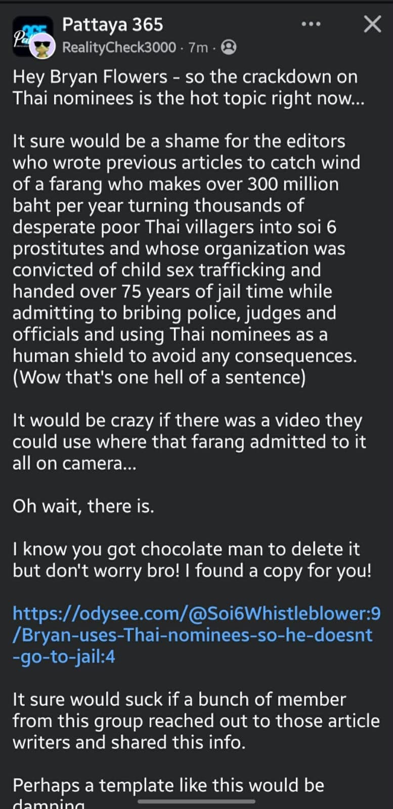 Pattaya 365 group post by burner profile 'RealityCheck3000', 20 May 2026, part 1